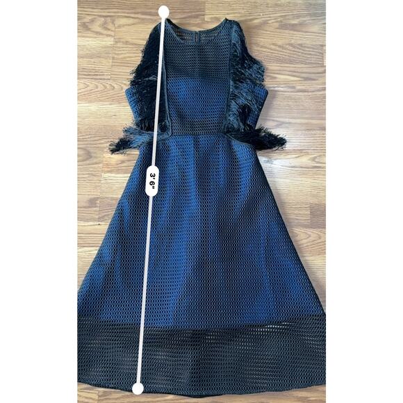 Self-Portrait Neoprene Black & Navy Flared Fringe Dress size 6 /SMALL - Picture 12 of 14
